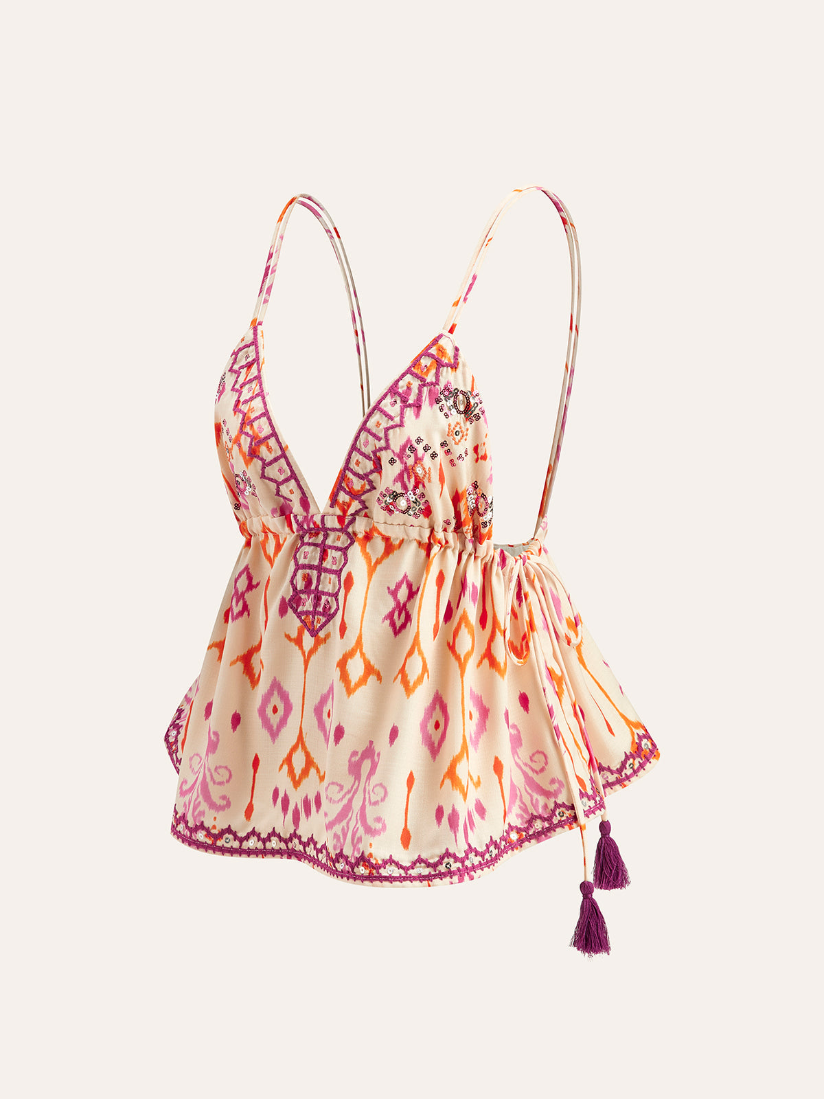 Boho top z haftem i frędzlami na ramiączkach