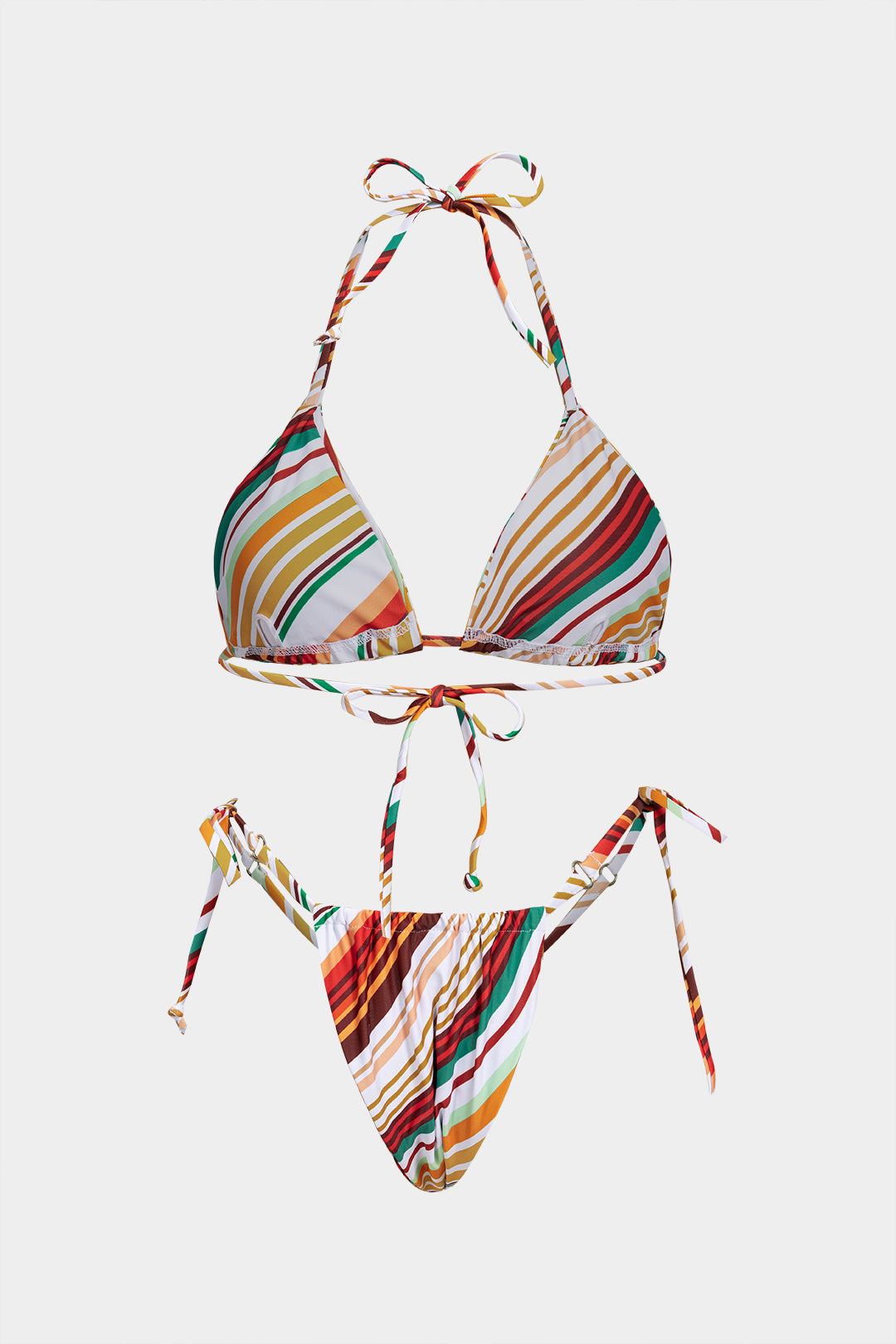 Bikini w paski z wiązaniami i odkrytymi plecami