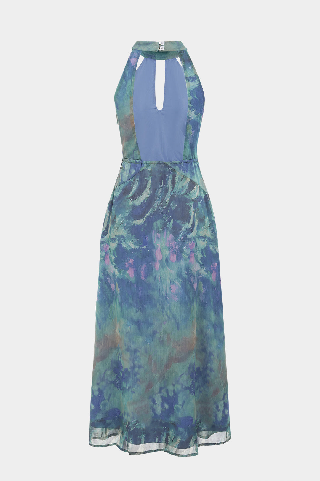 Siateczkowa sukienka maxi z dekoltem halter i chustą tie dye