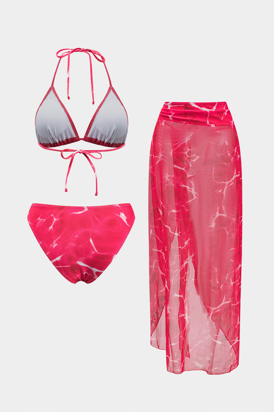 Siateczkowy bikini z wiązaniem i efektem tie dye