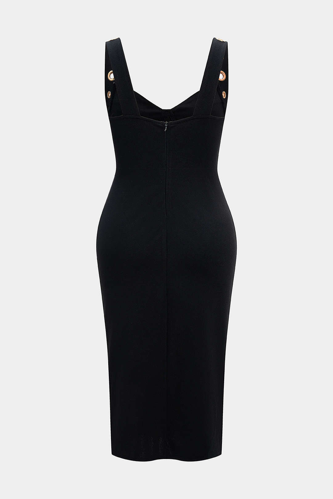 Plus size maxi sukienka z dekoracyjnymi oczkami i rozcięciem