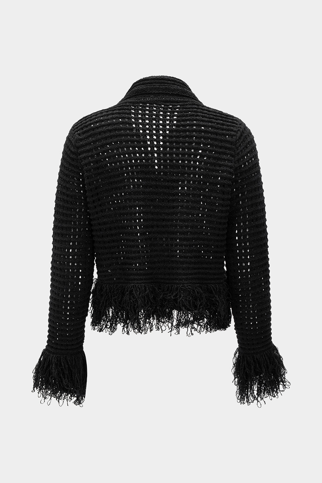 Dzianinowy sweter z ozdobnymi frędzlami