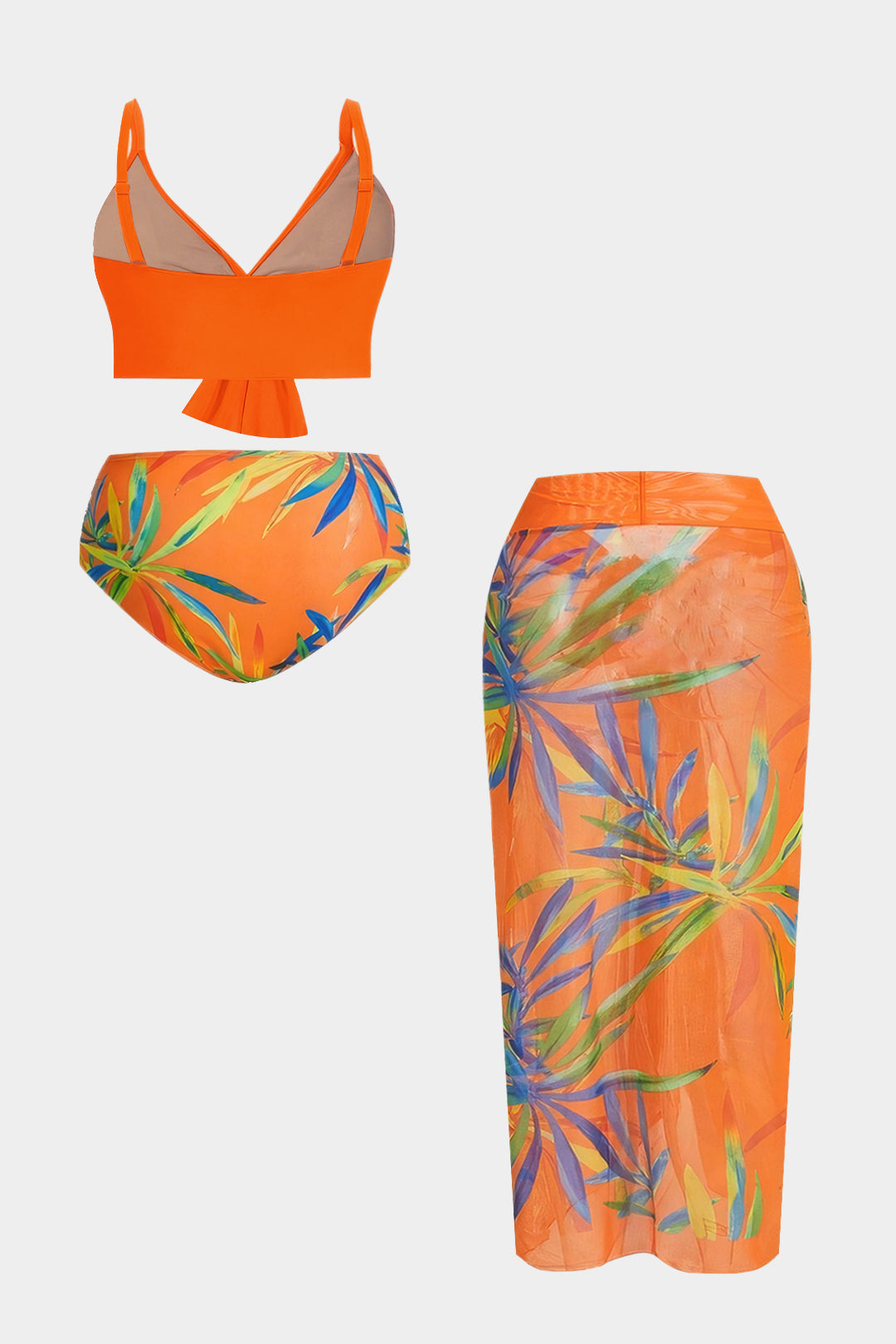 Plus size kostium kąpielowy z kwiatowym motywem 3D i wiązaniami