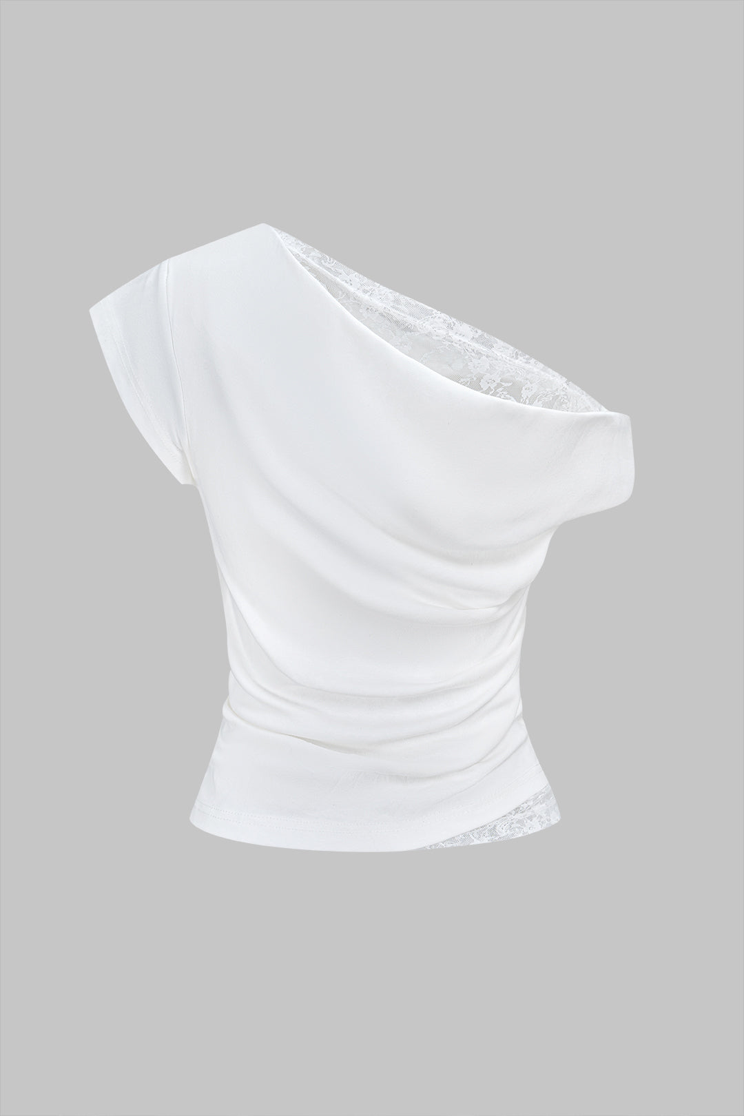 T shirt z asymetrycznym krojem i koronkowymi detalami