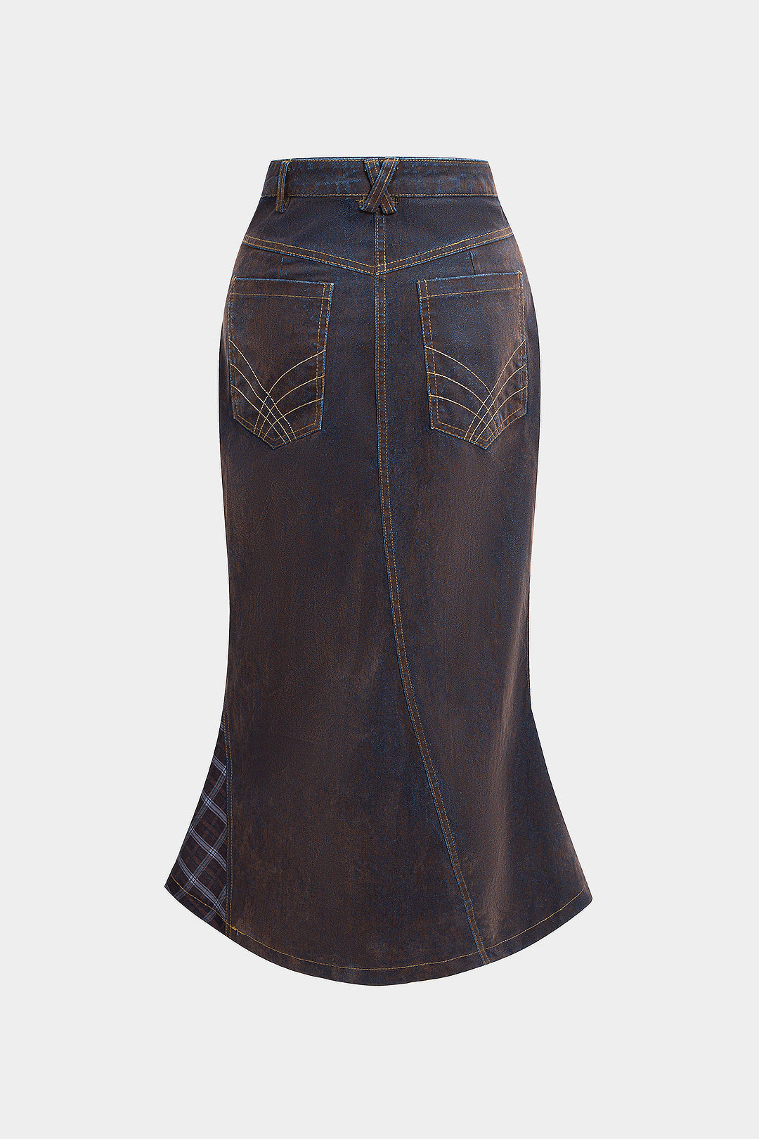 Midi spódnica z denimu w kratę
