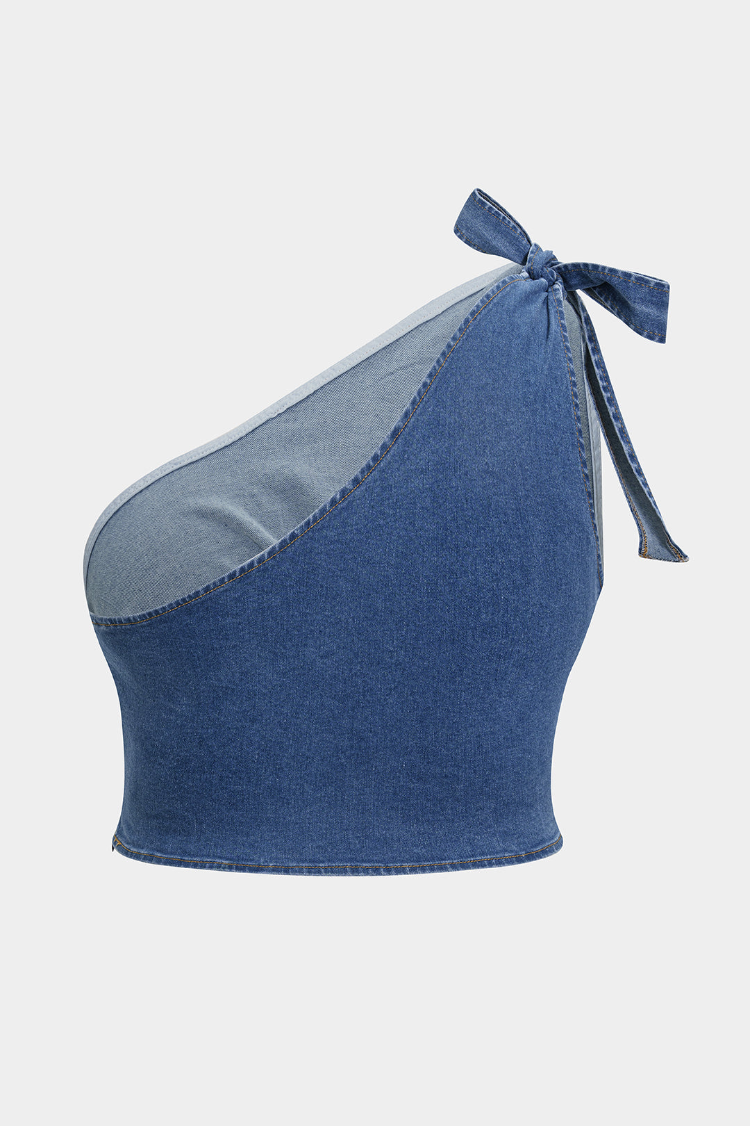 Asymetryczny top jeansowy plus size z wiązaniem
