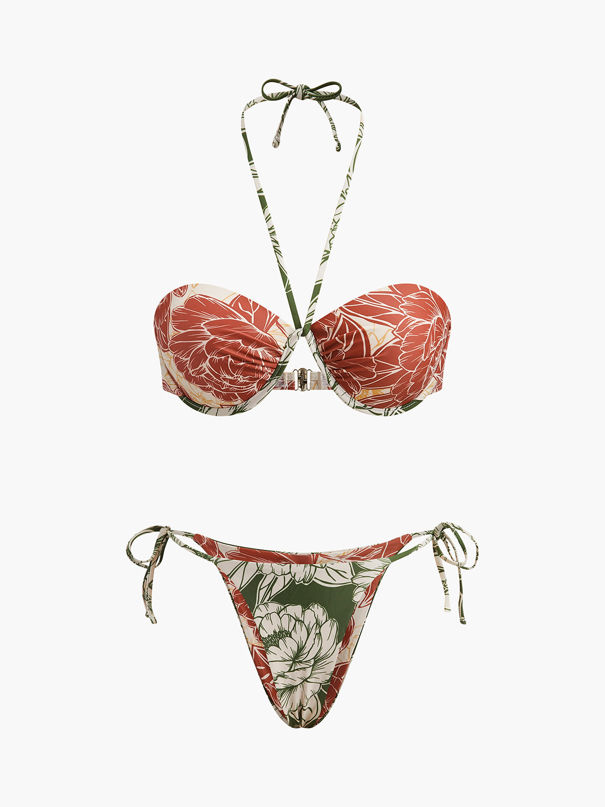 Bikini z kwiatowym wzorem i wiązaną spódnicą