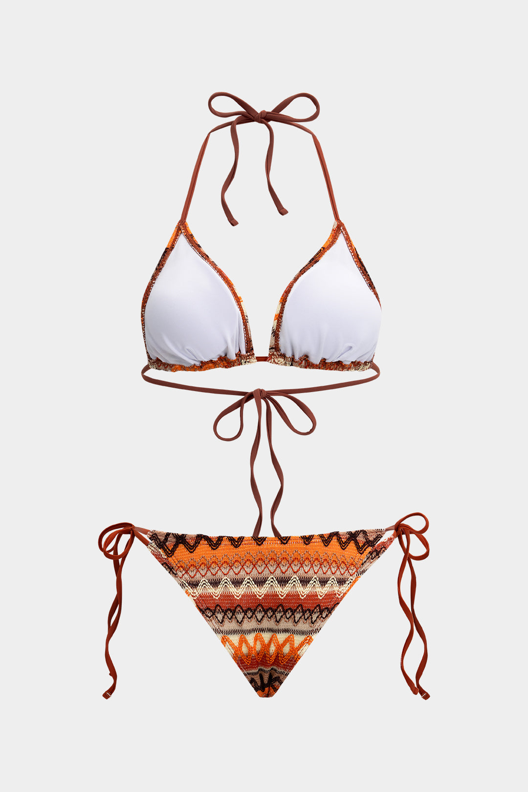 Bikini z wiązaniem na szyi i paskowym wzorem