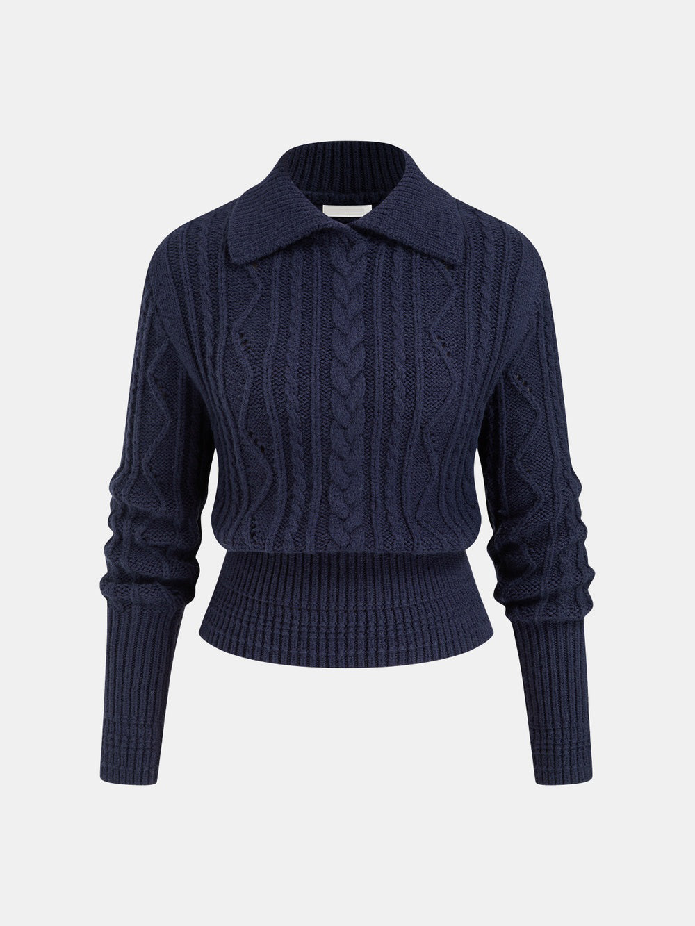 Sweter damski z eleganckim kołnierzem i wzorem warkoczowym