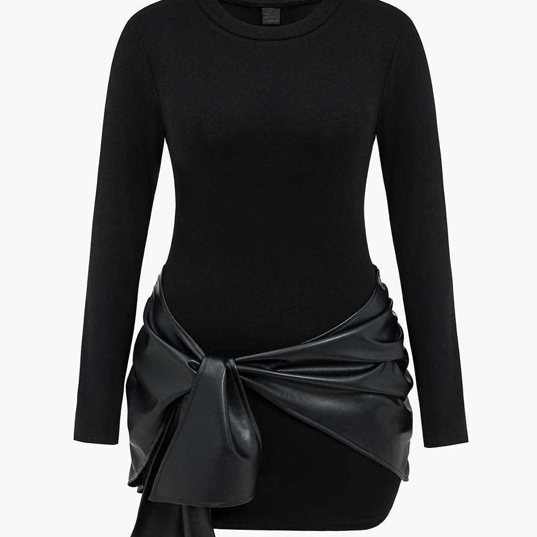 Mini sukienka plus size z ekoskóry i dzianiny