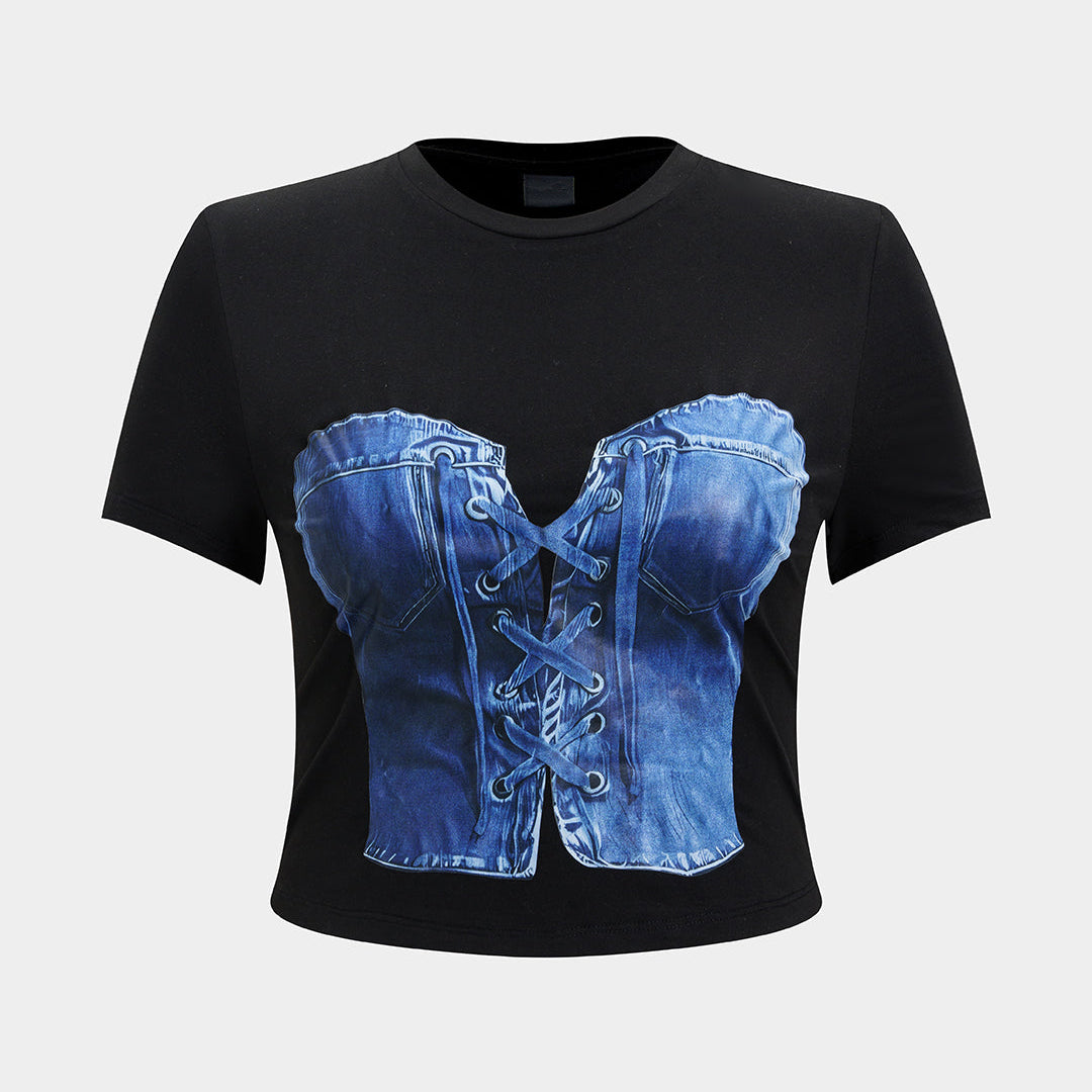 Koszulka z nadrukiem imitującym denim w rozmiarze plus