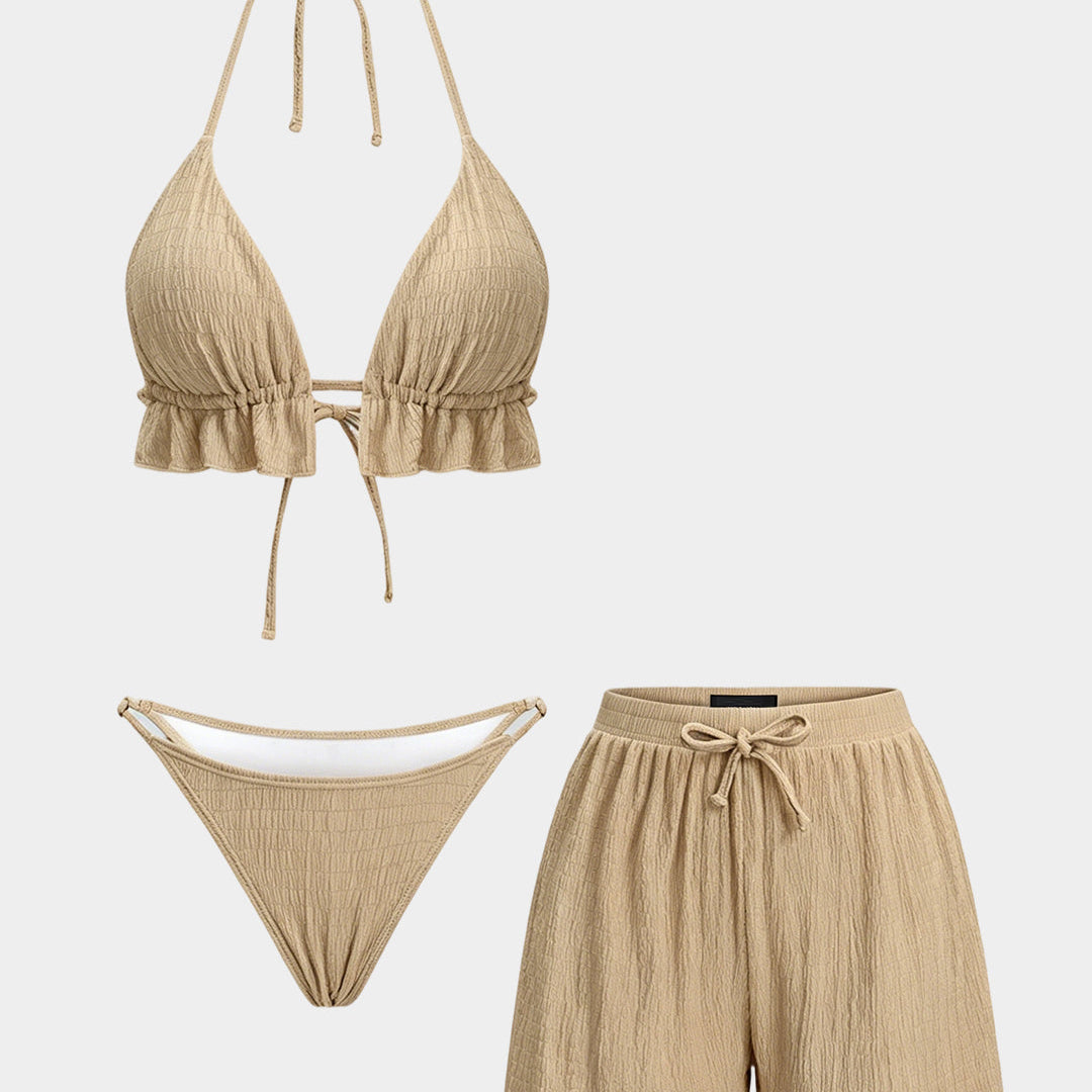 Bikini z teksturowanym topem i szortami