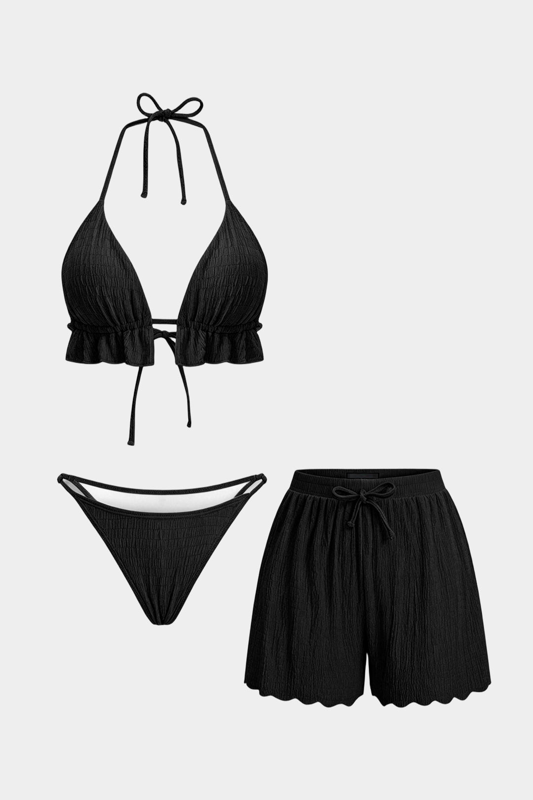 Bikini z teksturowanym topem na szyję i szortami