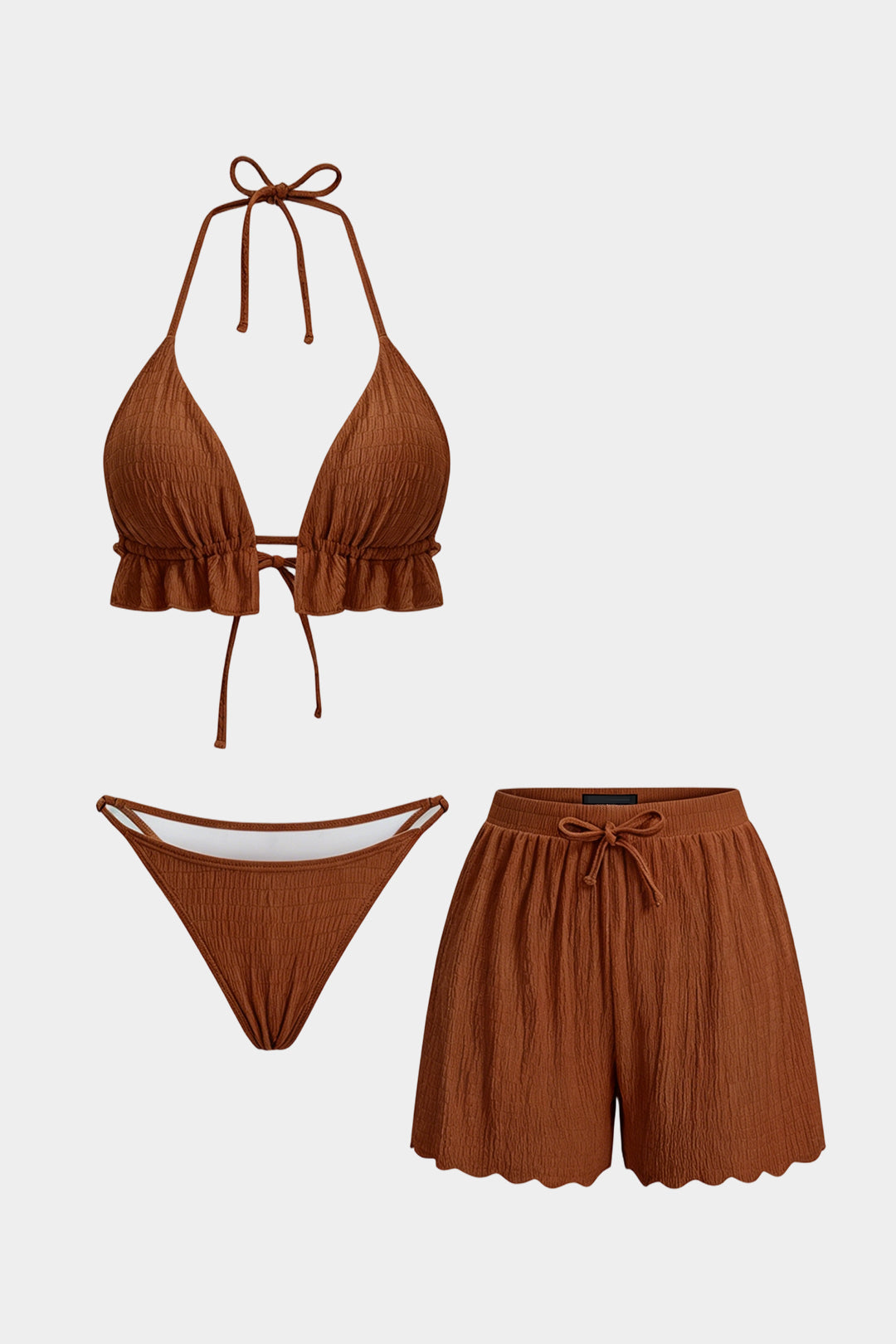 Bikini z teksturowanym topem na szyję i szortami