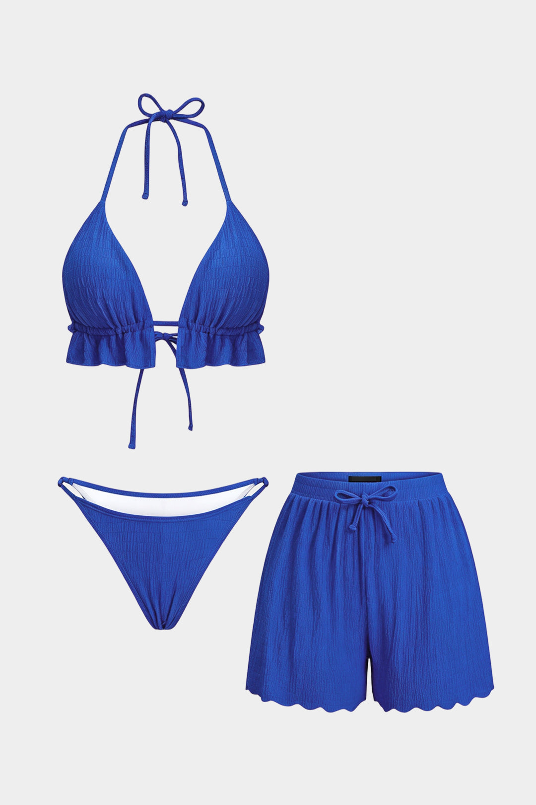 Bikini z teksturowanym topem na szyję i szortami