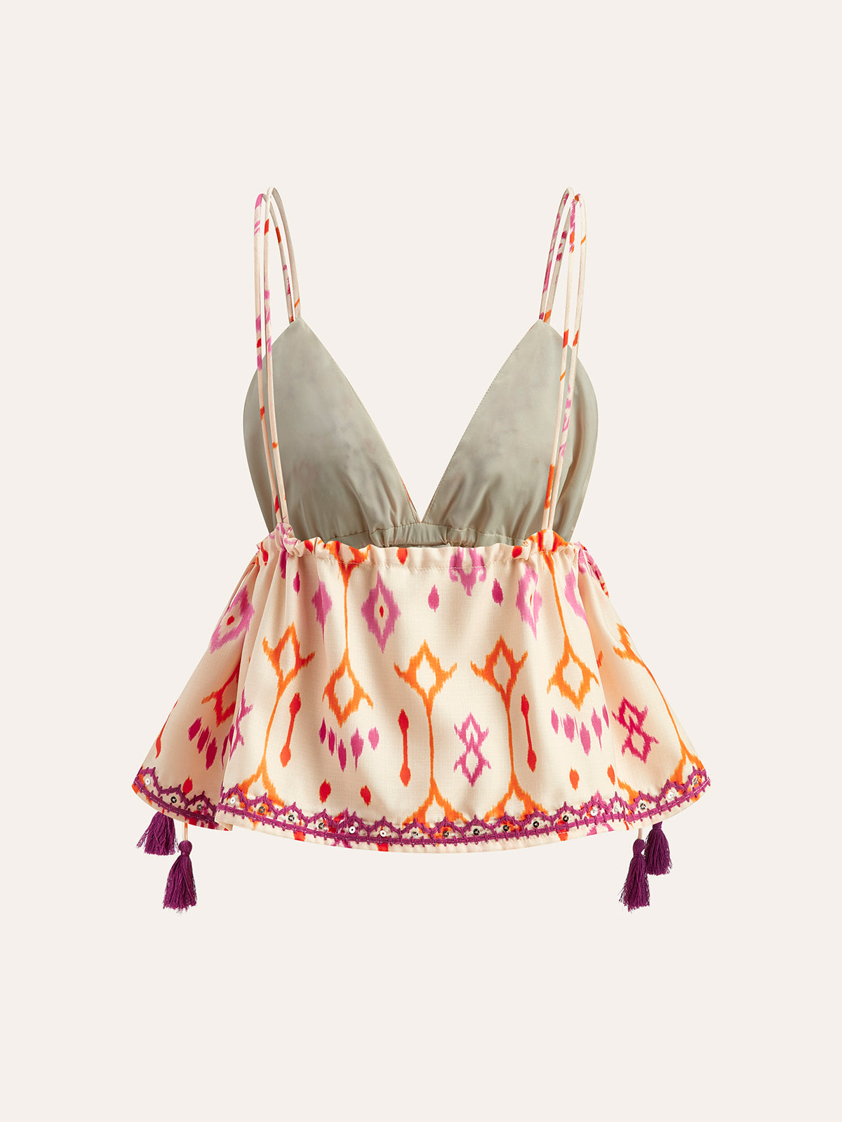 Boho top z haftem i frędzlami na ramiączkach