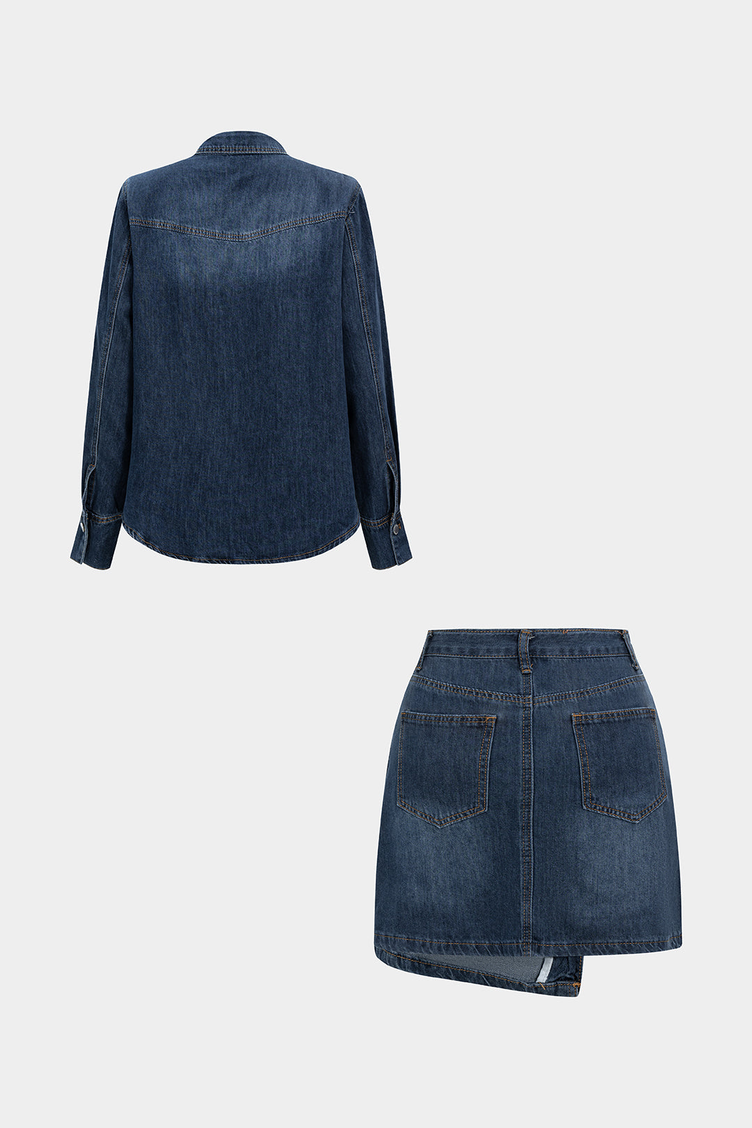 Komplet z denimu z długim rękawem i krótką spódnicą