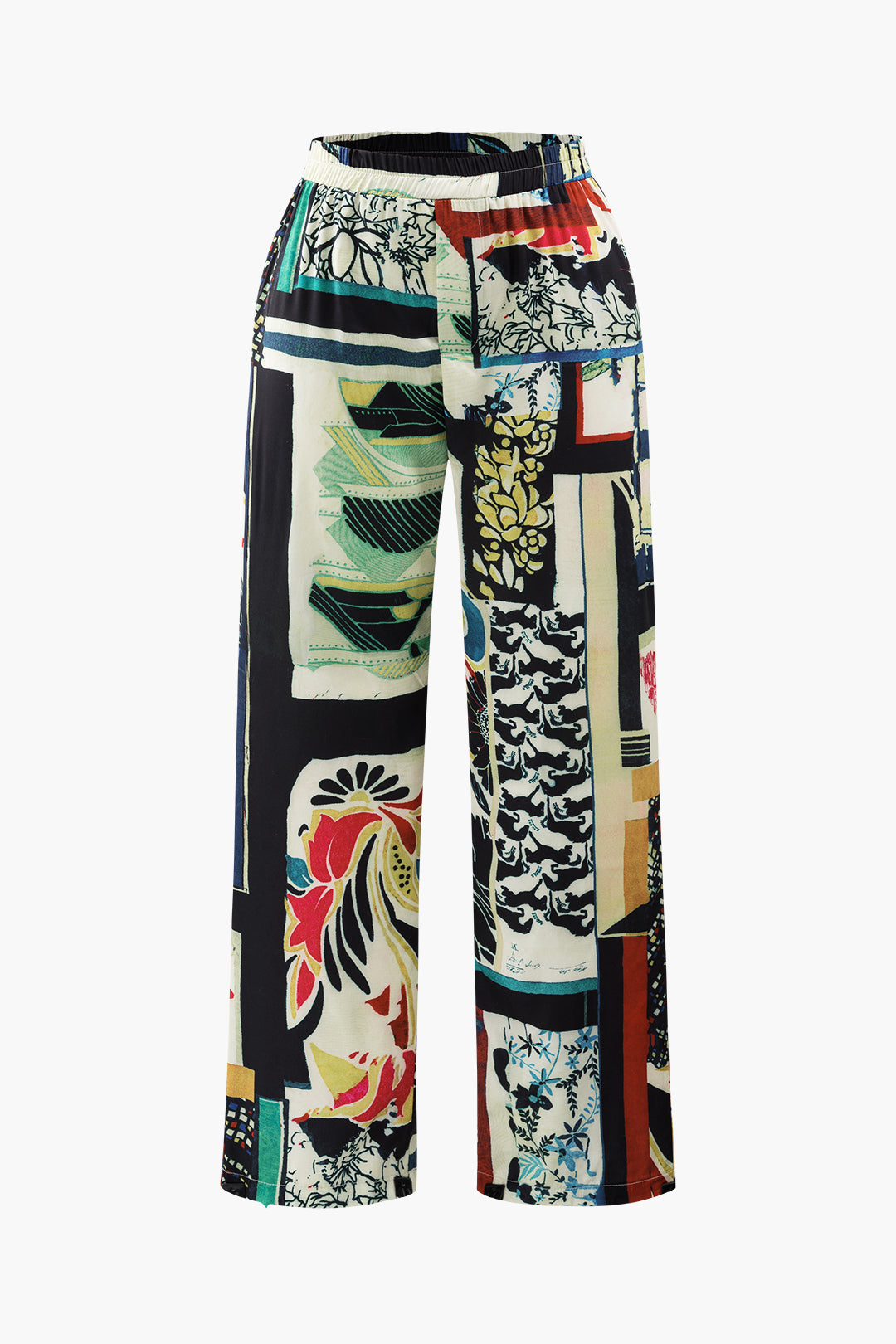 Kwiatowe spodnie damskie plus size z wysokim stanem