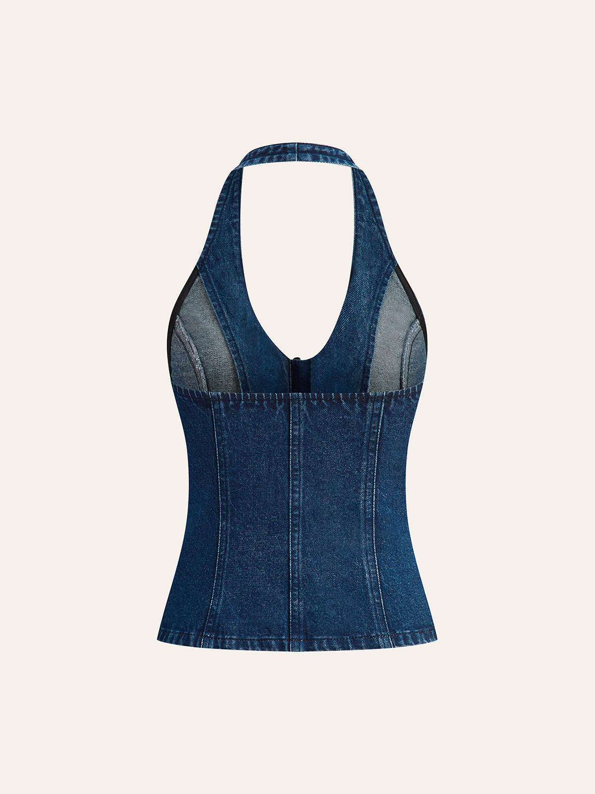 Top z denimu z dekoltem w kształcie halter i ozdobnymi guzikami