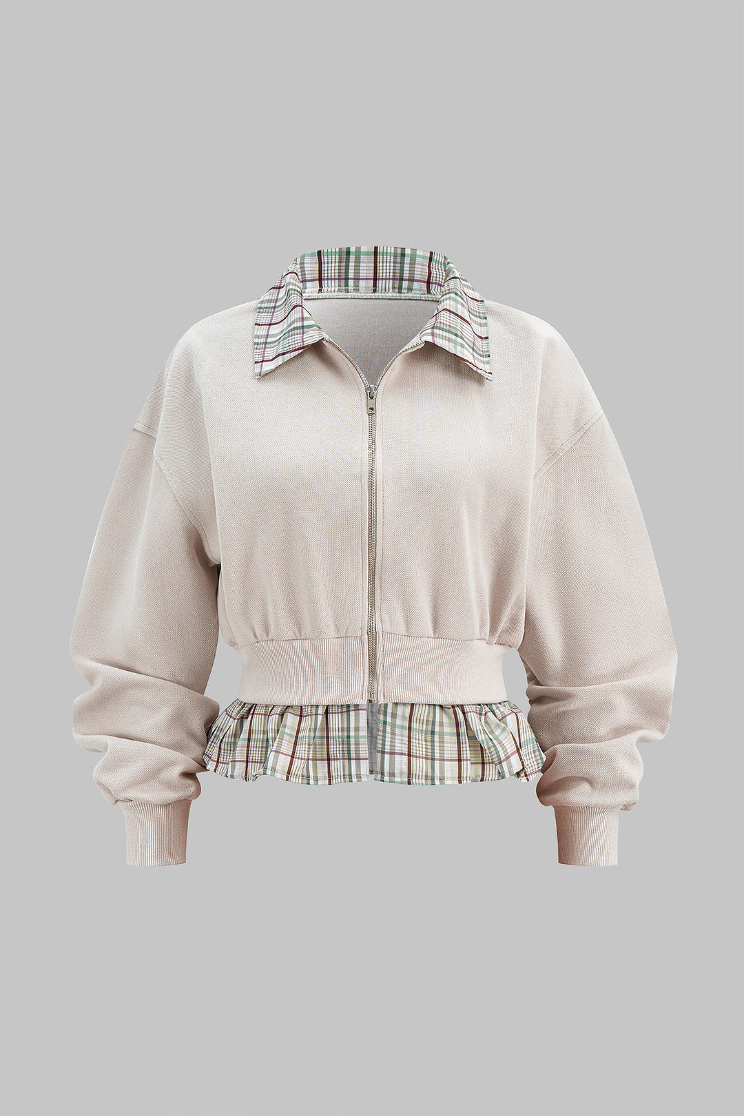 Bluza oversize z zamkiem i kołnierzem w kratę