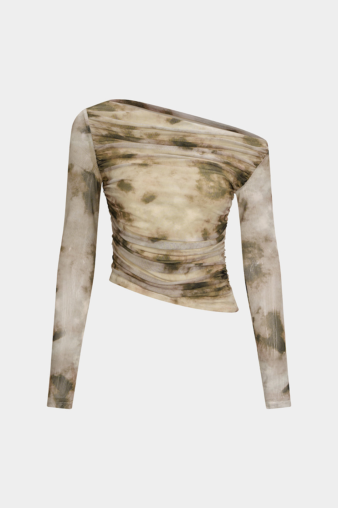 Asymetryczna bluzka z długim rękawem i marszczeniami