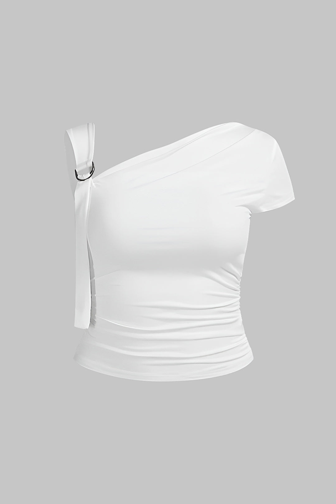 Asymetryczna bluzka z ozdobną klamrą na ramiączku