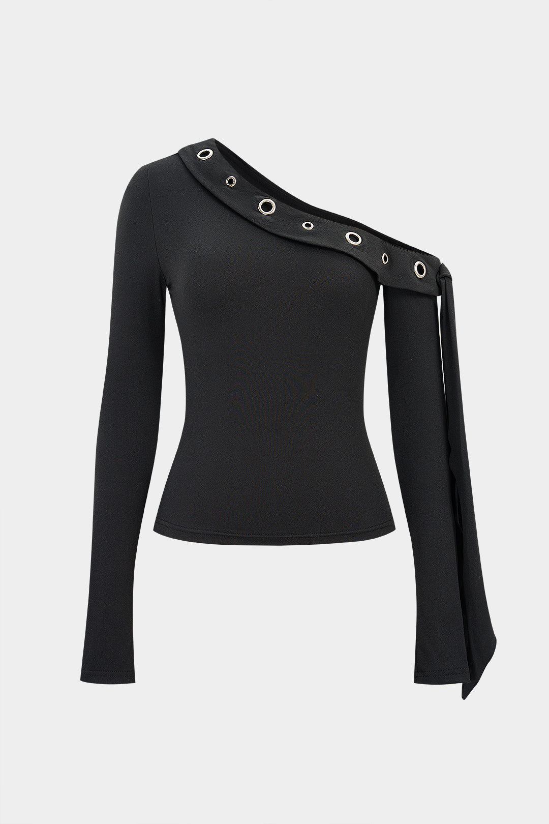 Bluzka asymetryczna z metalowymi oczkami przy dekolcie