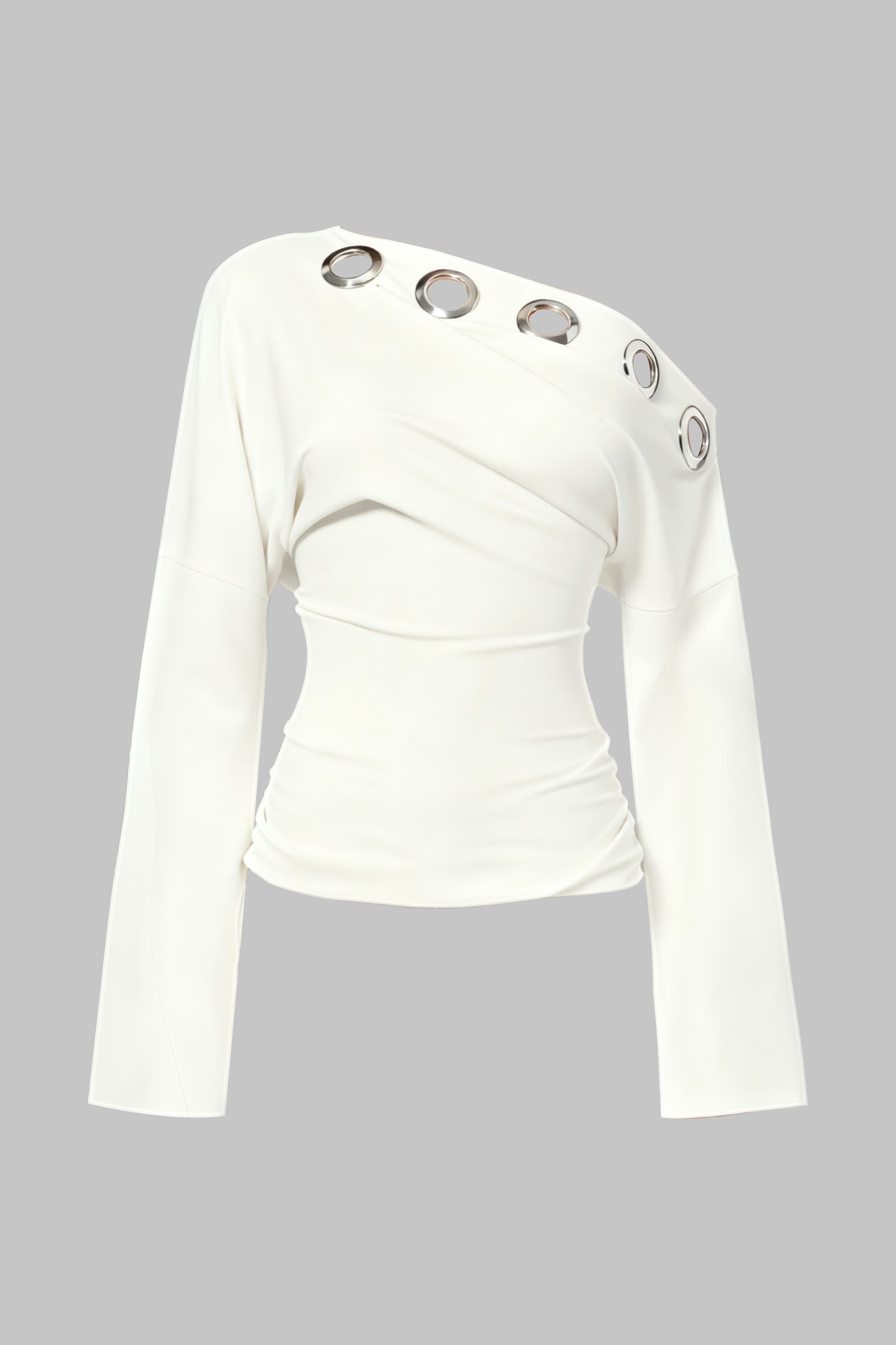 Bluzka asymetryczna z ozdobnymi pierścieniami na ramieniu