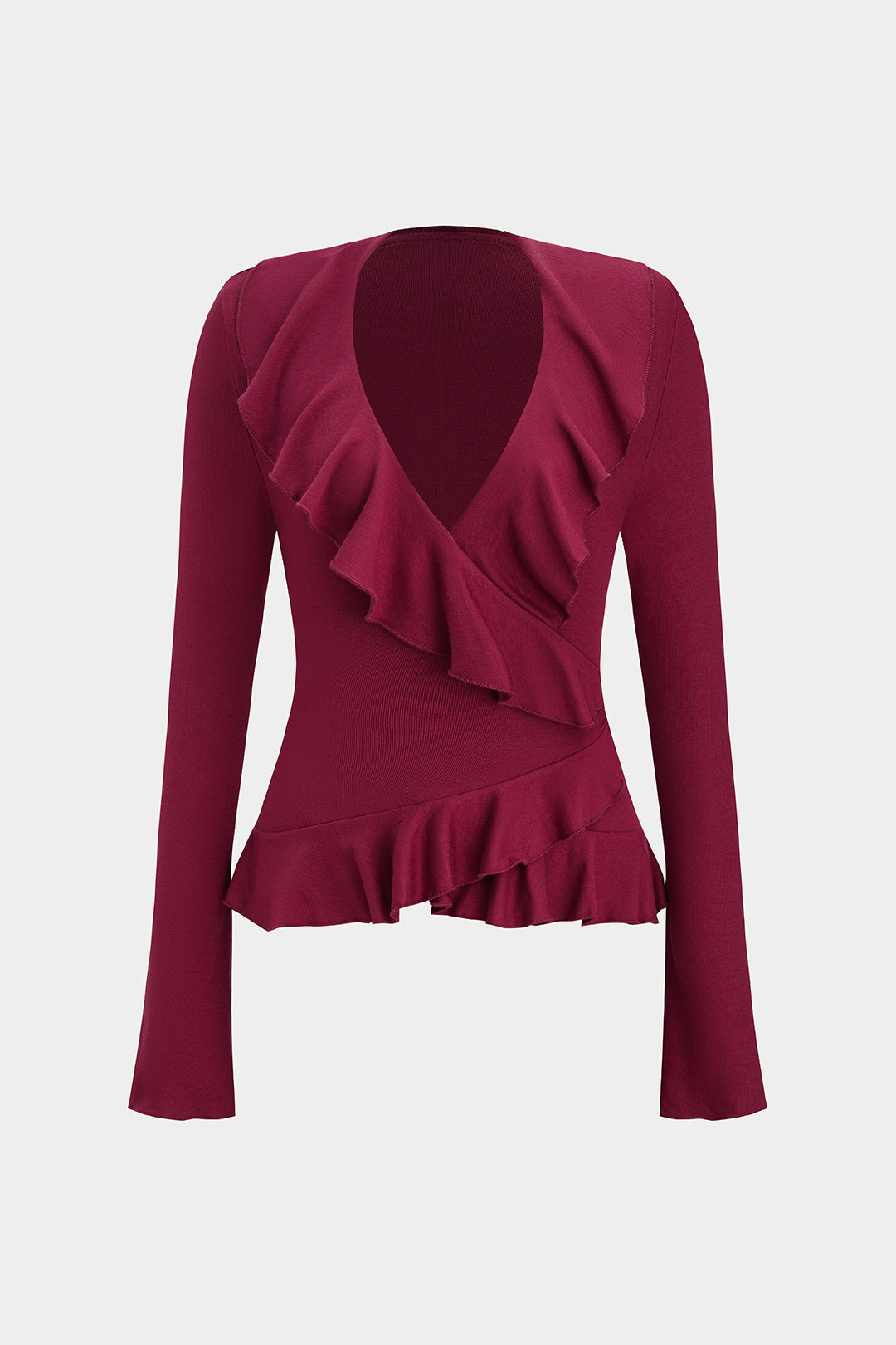 Bluzka kopertowa z długim rękawem i falbanami