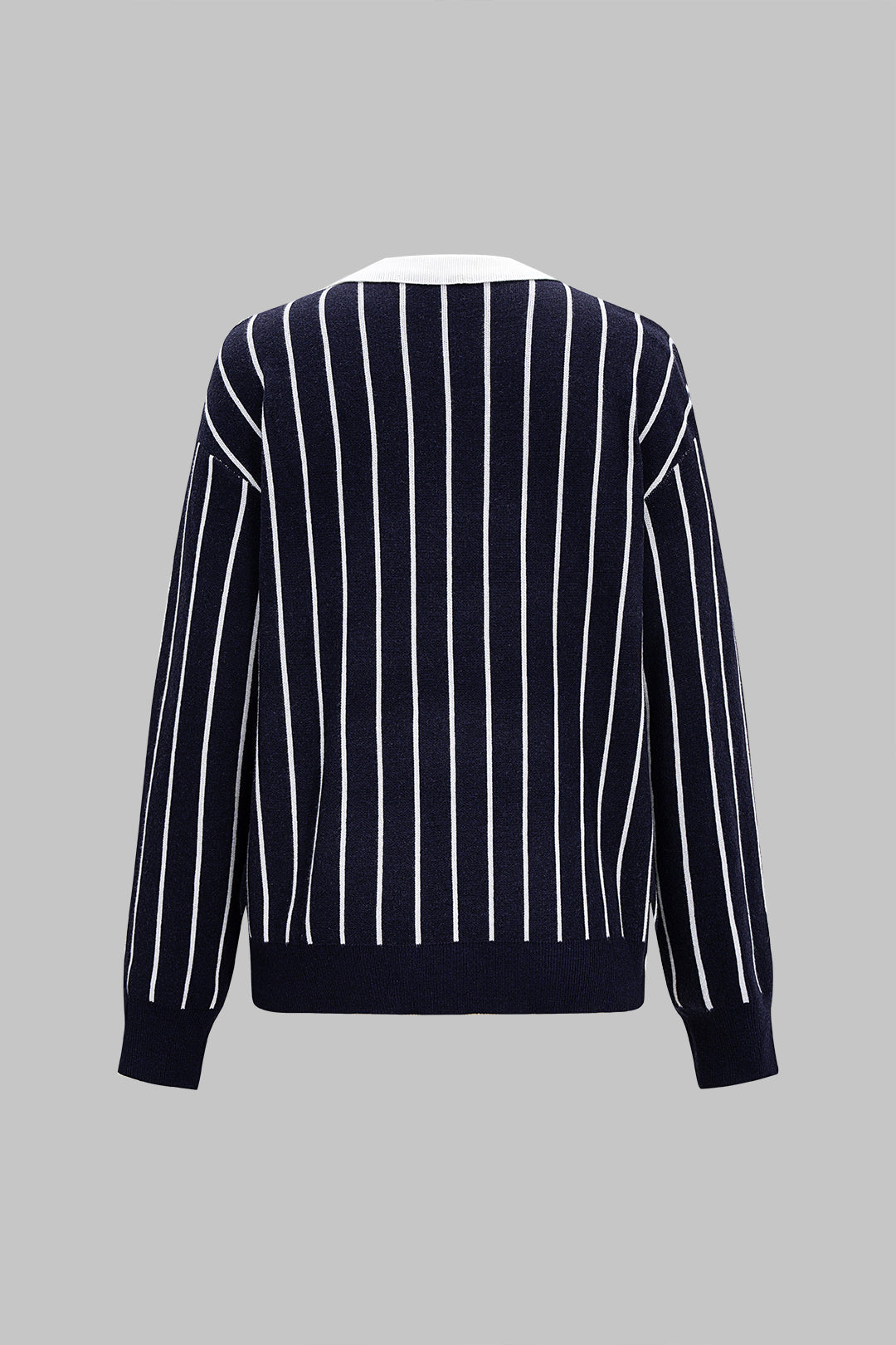 Bluzka w pionowe paski z eleganckim kołnierzykiem