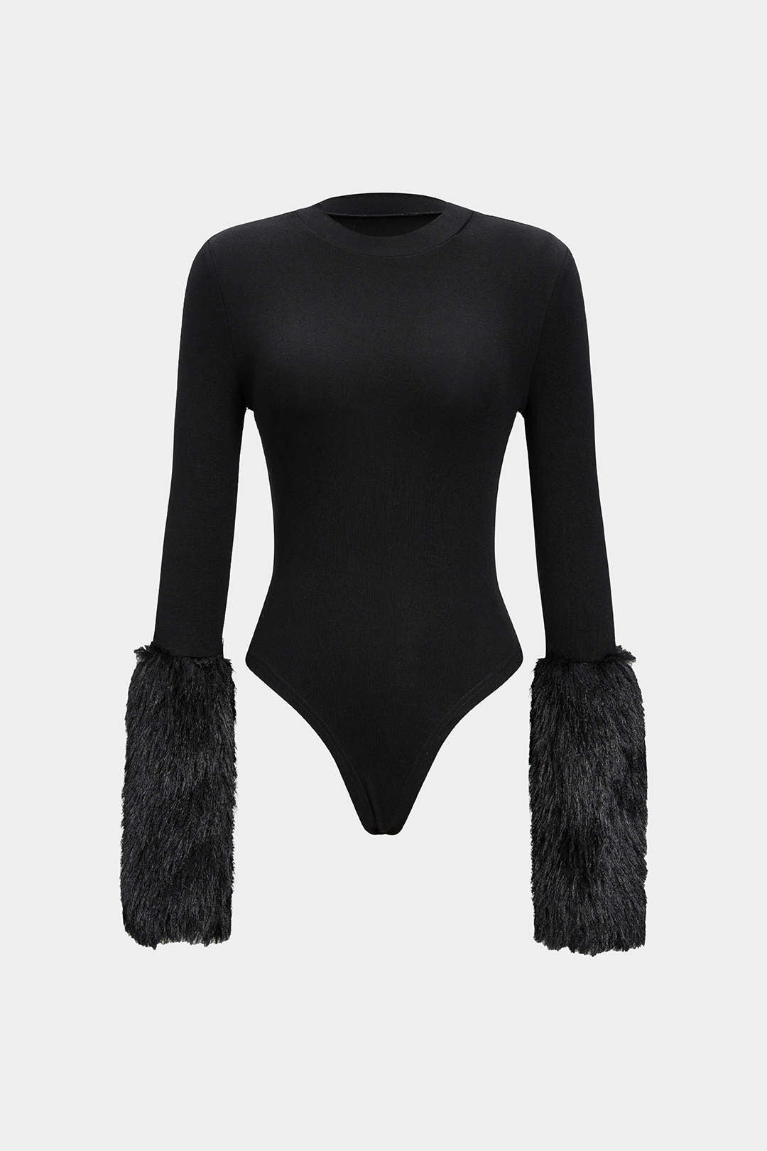 Body z długim rękawem z futrzanymi mankietami