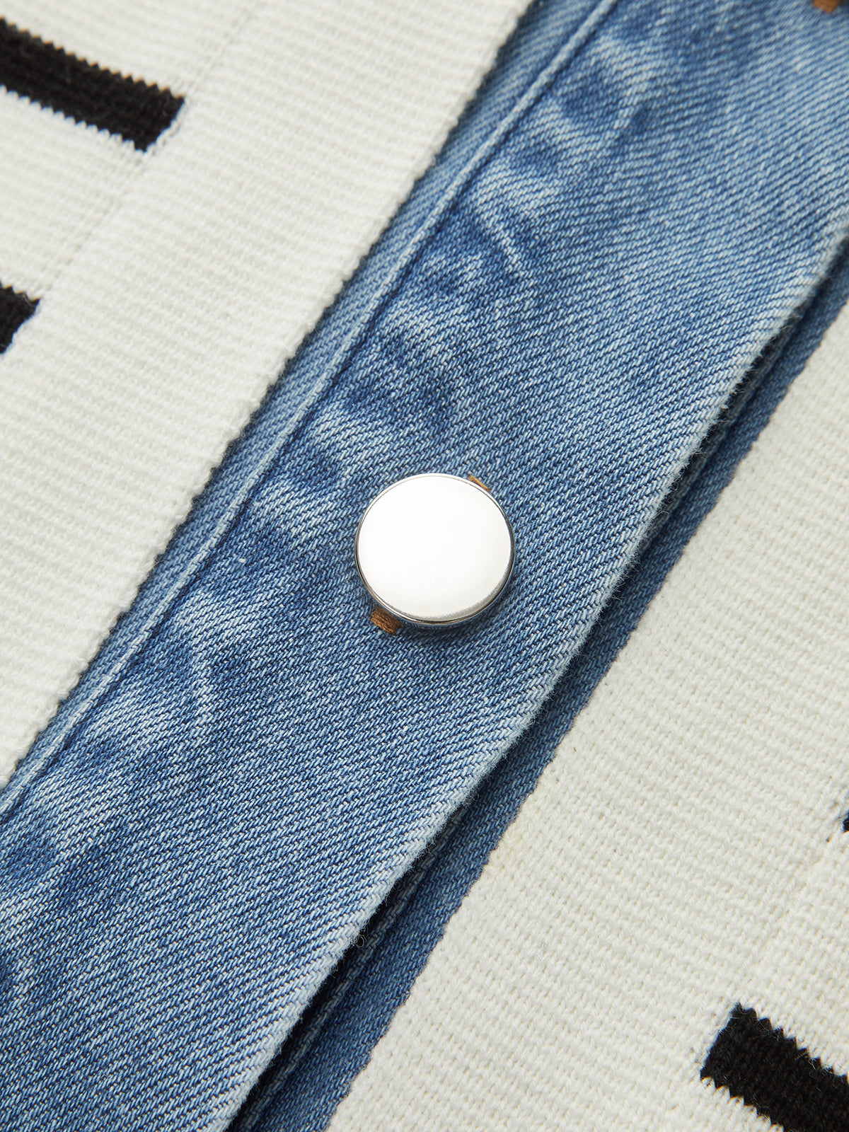 Kardigan w paski z detalami z denimu