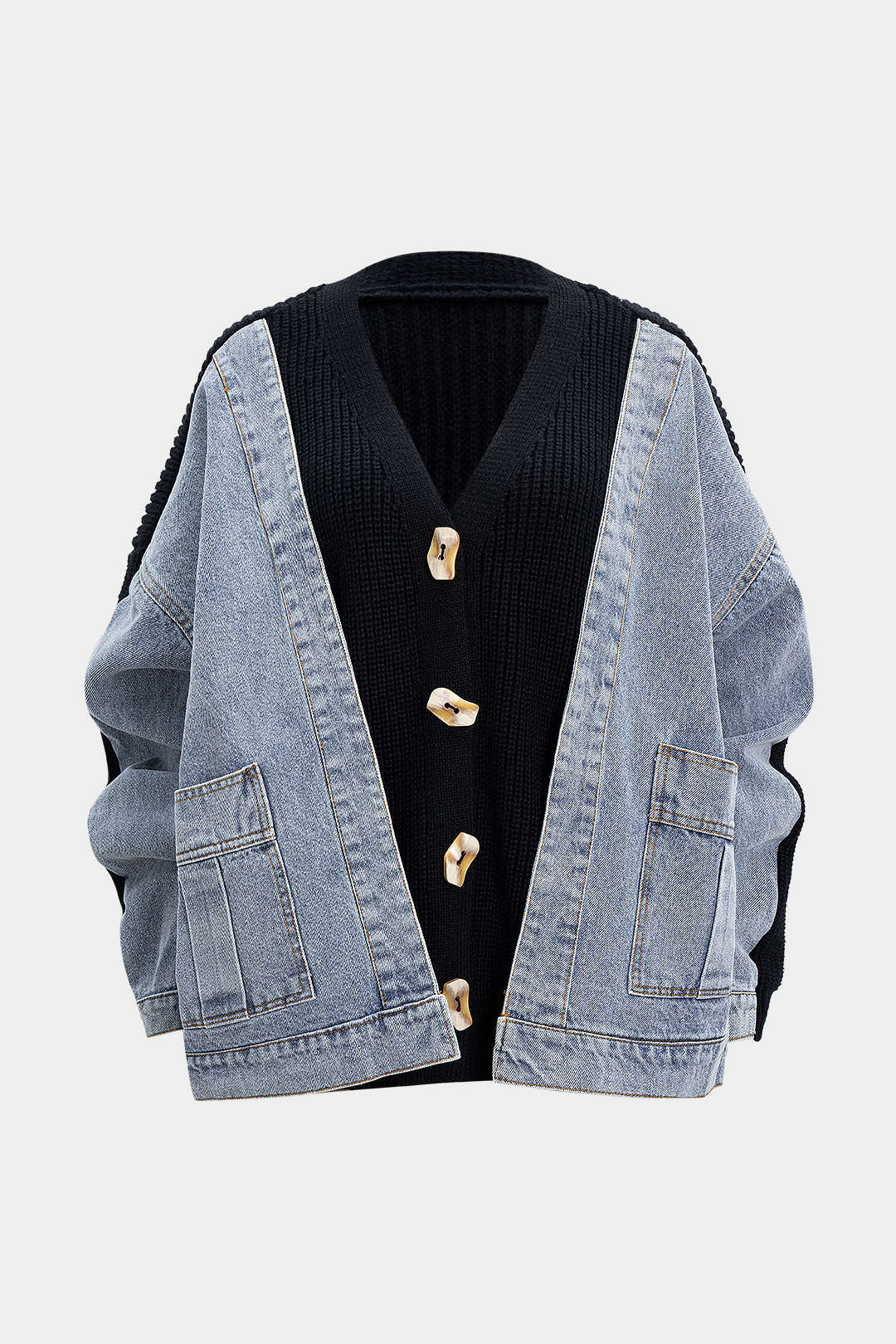 Kardigan oversize z kontrastowymi panelami i guzikami