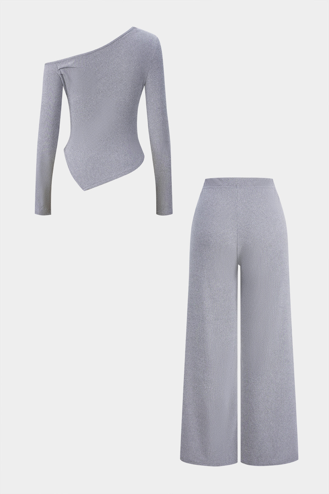 Komplet damski asymetryczny z szerokimi nogawkami