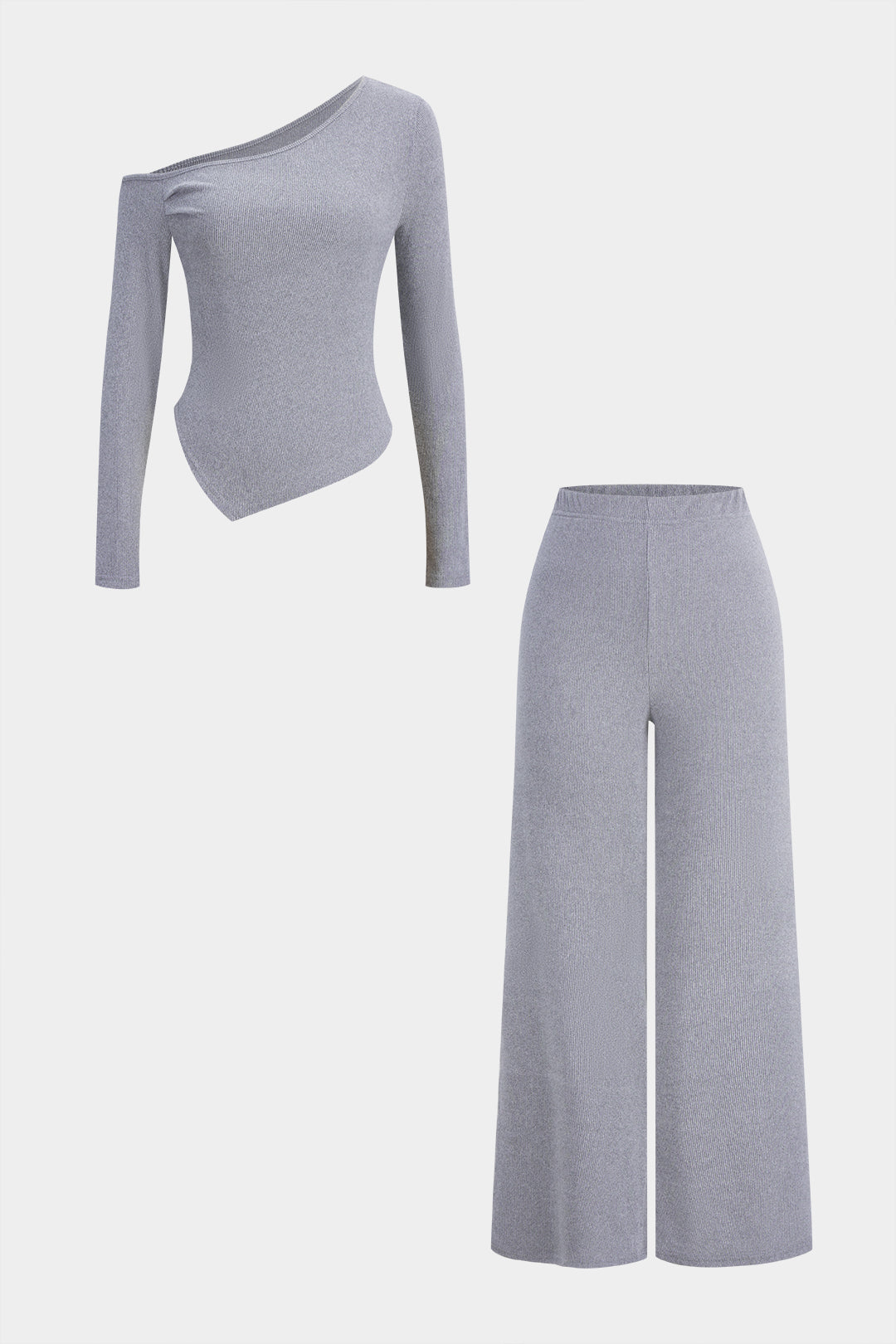 Komplet damski asymetryczny z szerokimi nogawkami