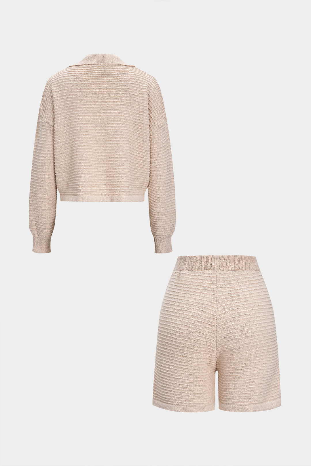 Komplet dzianinowy: sweter z dekoltem V i szorty