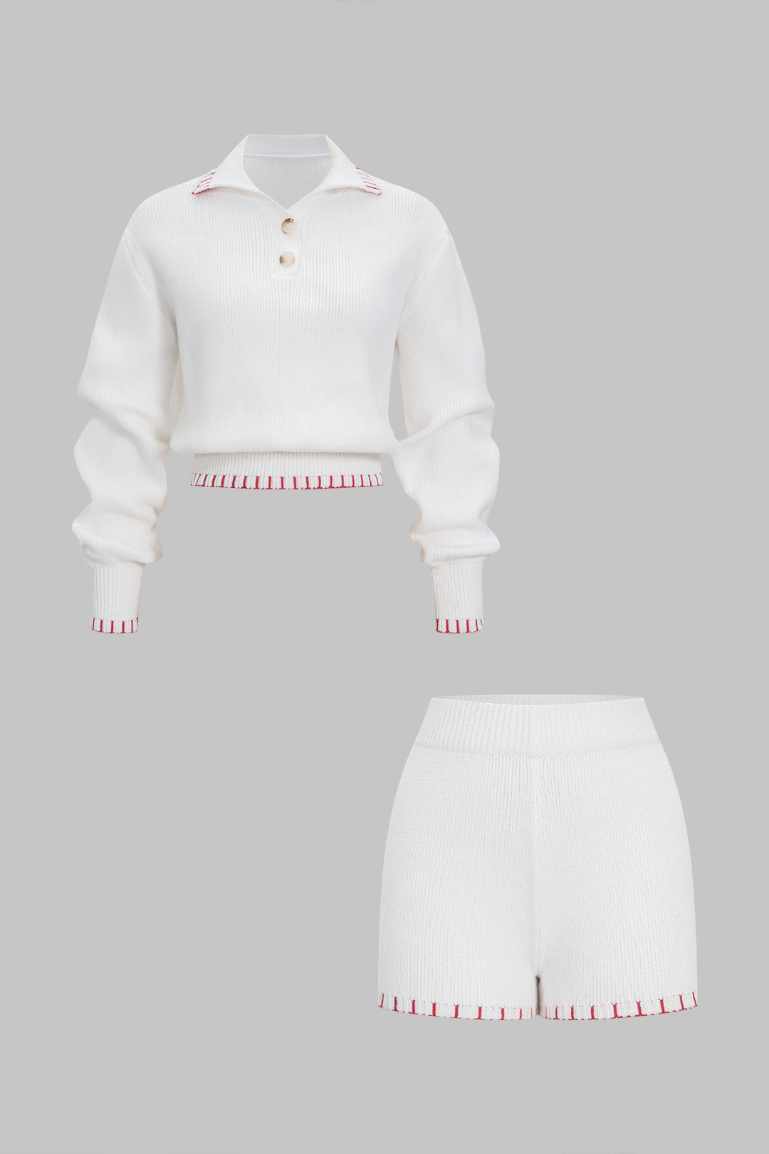 Komplet dzianinowy ze swetrem i krótkimi spodenkami