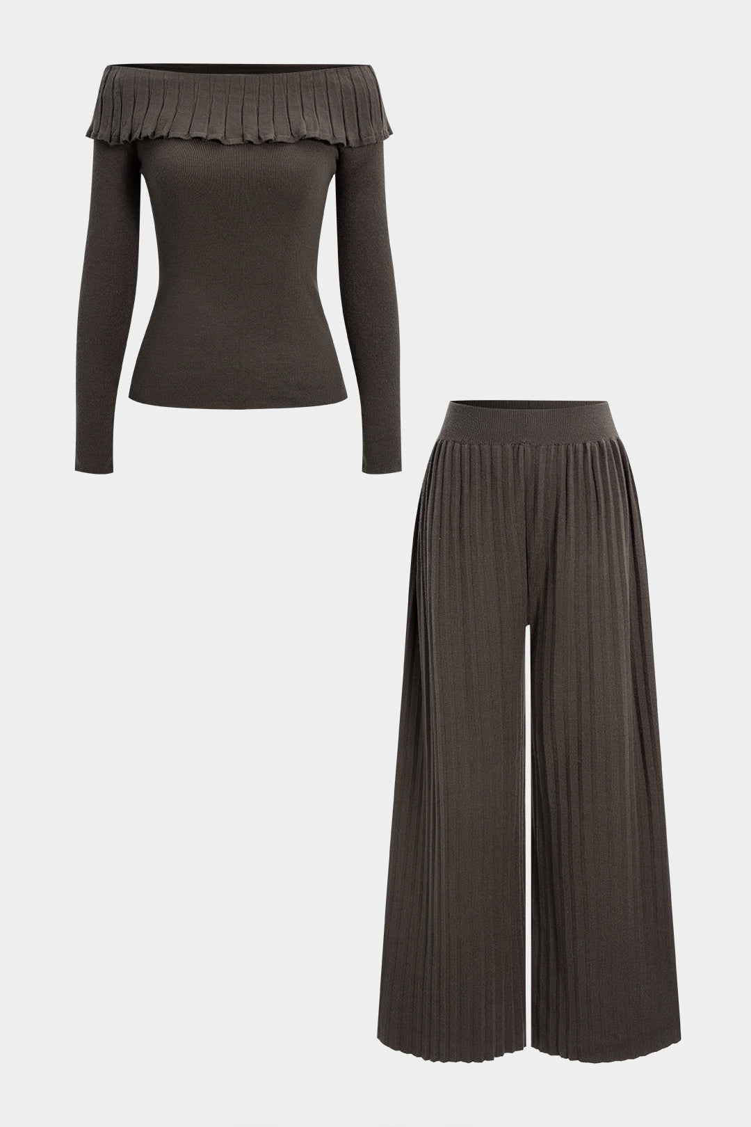 Komplet dzianinowy z plisowaniem i szerokimi spodniami