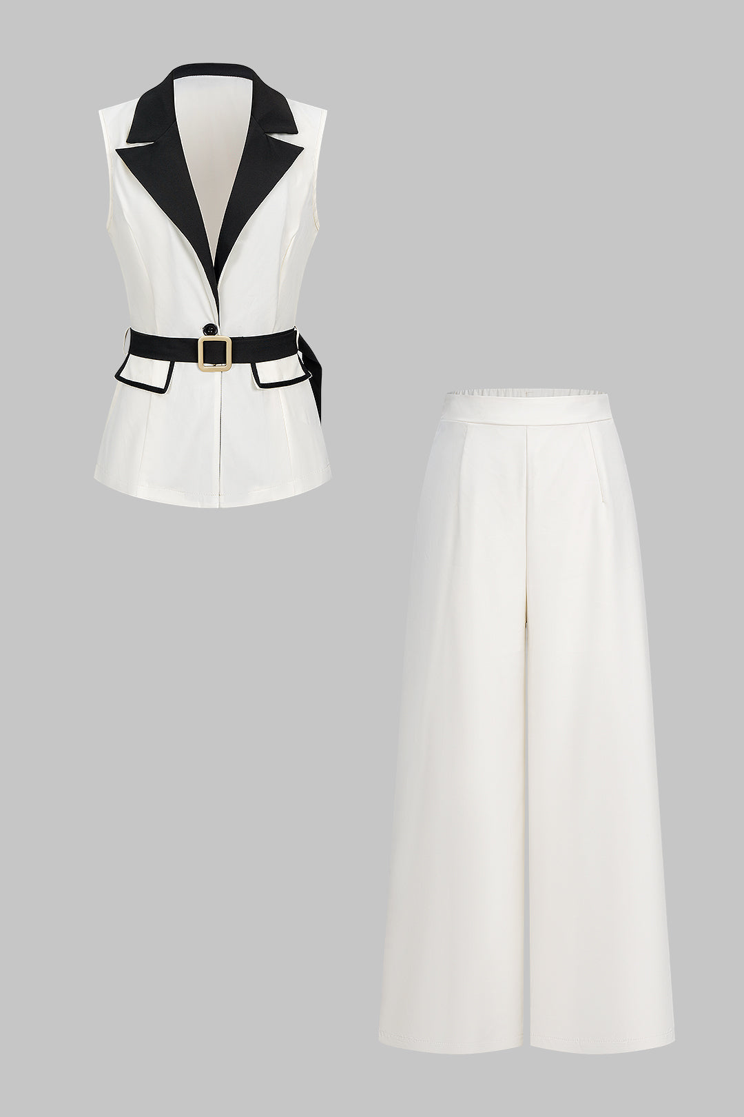 Elegancki komplet z dopasowaną kamizelką i spodniami palazzo