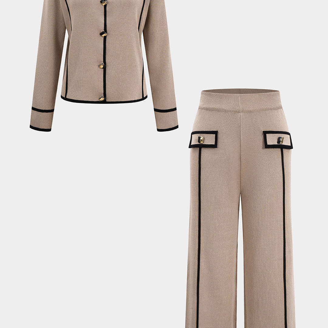 Elegancki komplet z kontrastowymi lamówkami