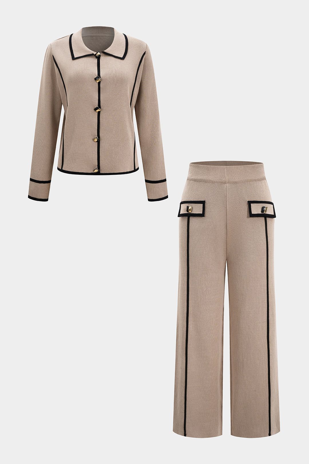 Elegancki komplet z kontrastowymi lamówkami