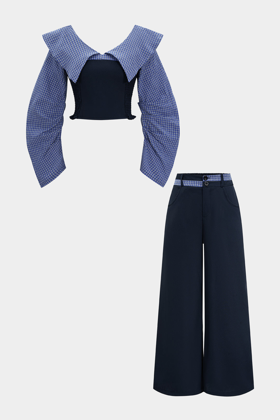 Elegancki komplet z szerokimi spodniami i krótkim topem