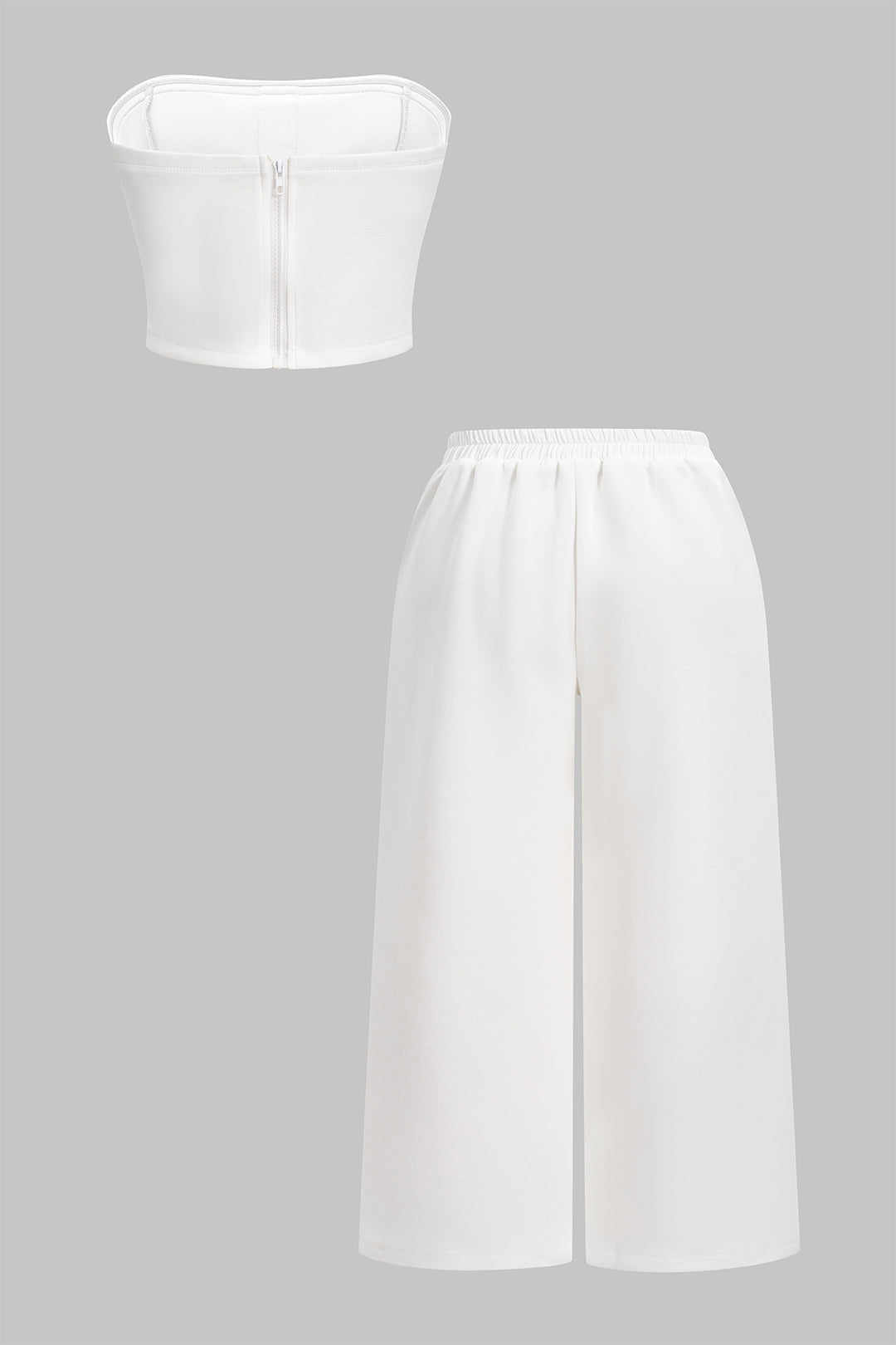 Elegancki komplet z topem bez ramiączek i szerokimi spodniami