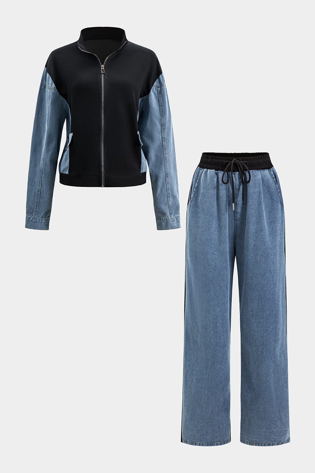 Komplet sportowy z kurtką na zamek i spodniami z elastycznym pasem