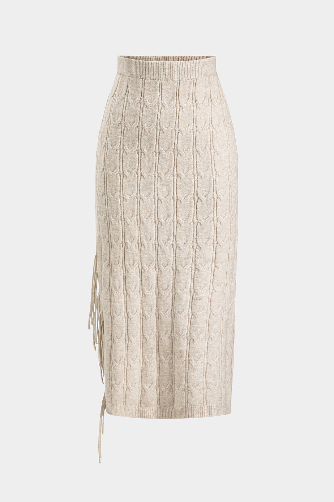 Komplet sweter i spódnica midi z ozdobnym splotem