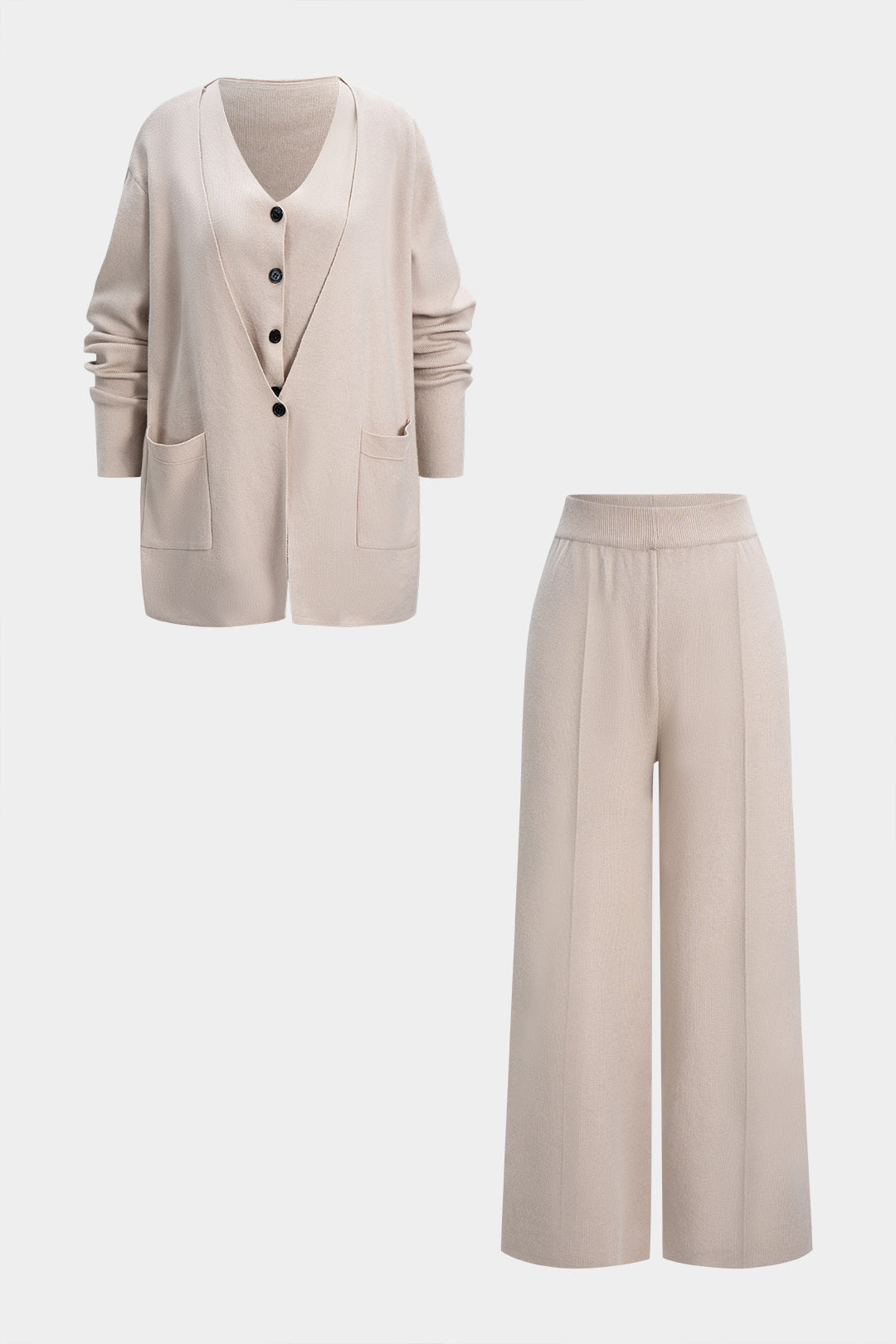 Komplet z marynarką z dekoltem V i spodniami z kieszeniami