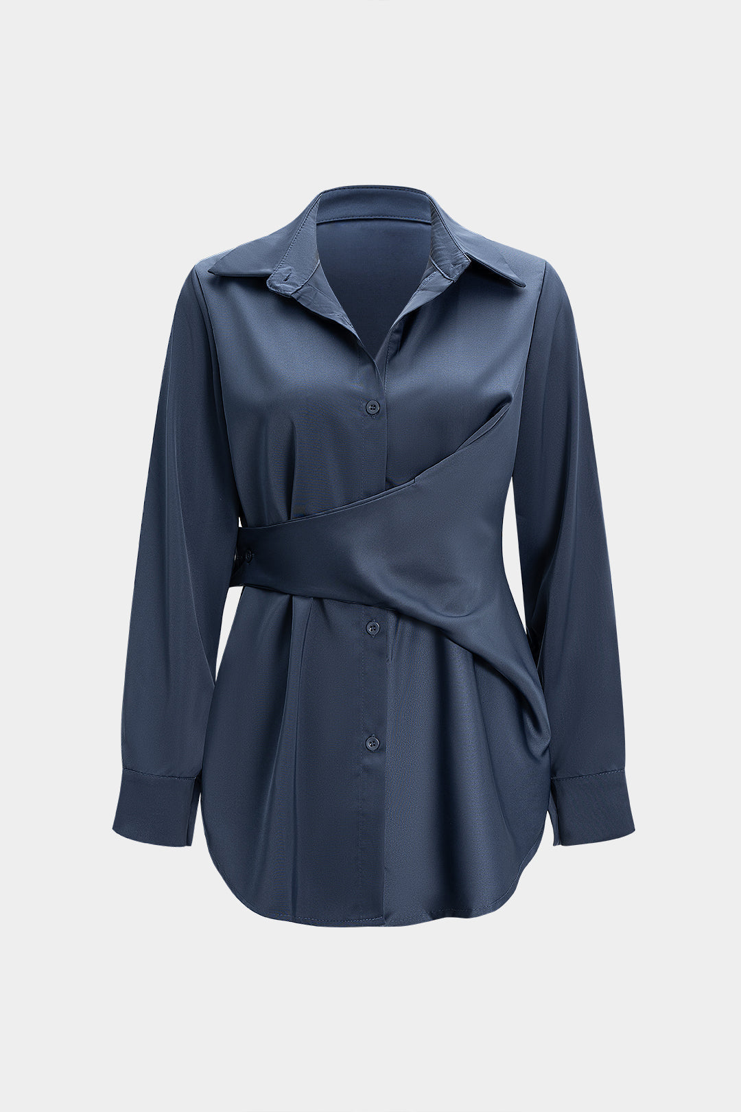 Koszula damska z asymetrycznym zapięciem i szerokim pasem