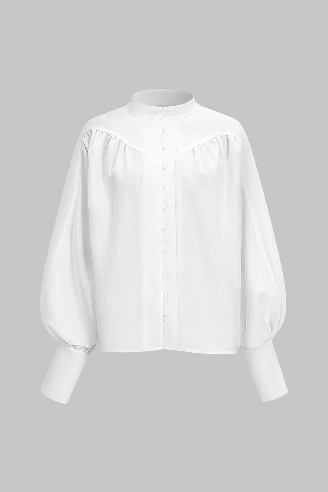 Koszula damska luźna ze stójką i bufiastymi rękawami