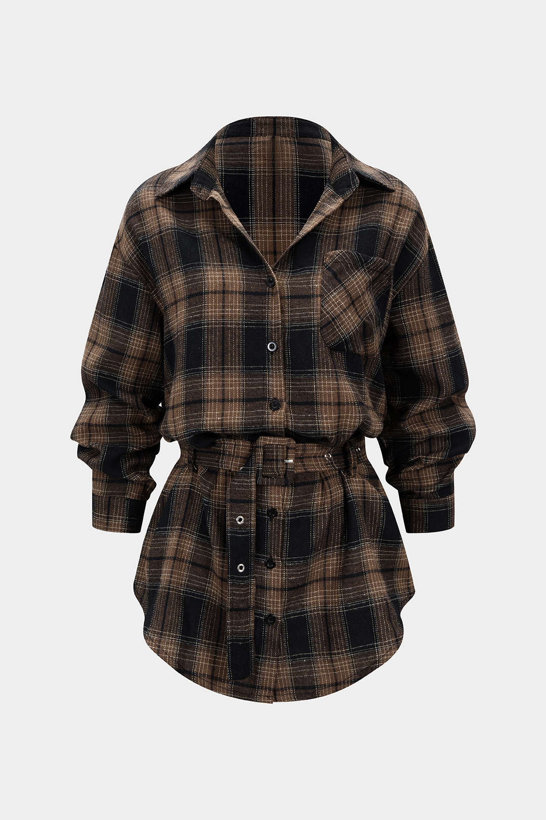 Koszula damska w kratę z paskiem w talii