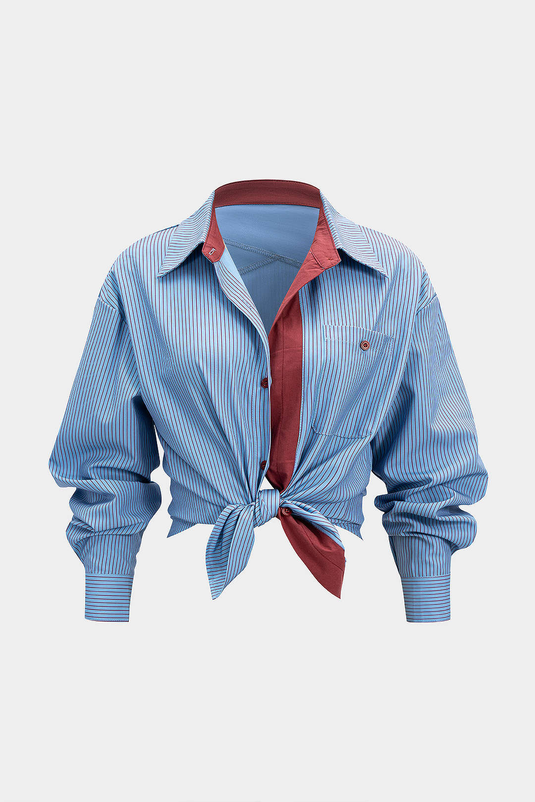 Koszula damska wiązana z kontrastowym kołnierzem